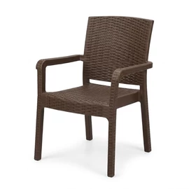 Barna Rattan Hatású Műanyag Kerti Szék Karfával PVC-RAT-13