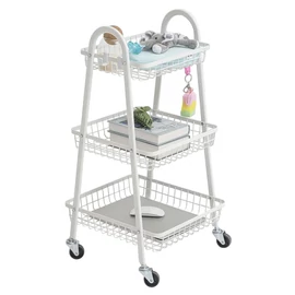 Gurulós három szintes fém tároló polc fehér 27489_B