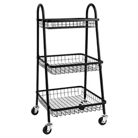 Gurulós három szintes fém tároló polc fekete 27489_CZ