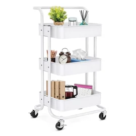 Gurulós tároló állvány háromszintes fém fehér 27491_B