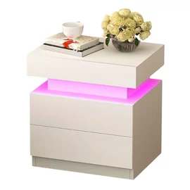 Modern fehér éjjeliszekrény RGB LED világítással HN10527235
