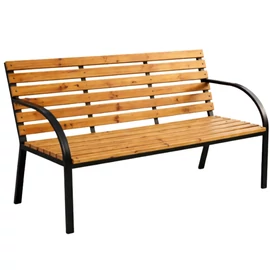 Klasszikus ergonomikus kerti pad – porszórt fém váz és természetes fenyőfa LAW02