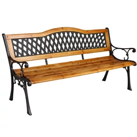 Klasszikus kerti pad díszes rácsos háttámlával – acél és természetes fa kombinációja LAW03