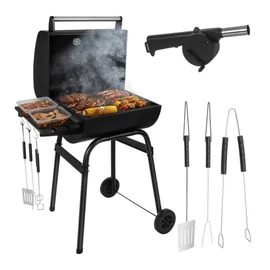 Kaminer faszenes grill fedéllel hőmérővel nagy ráccsal hordozható kivitel 00027316