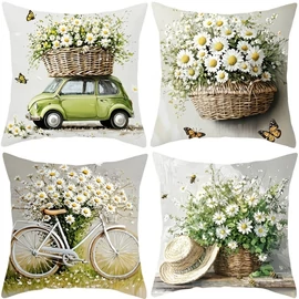 4 darabos Vidéki Stílusú Margarétás Díszpárnahuzat Szett – 45x45 cm 69MW751VXX
