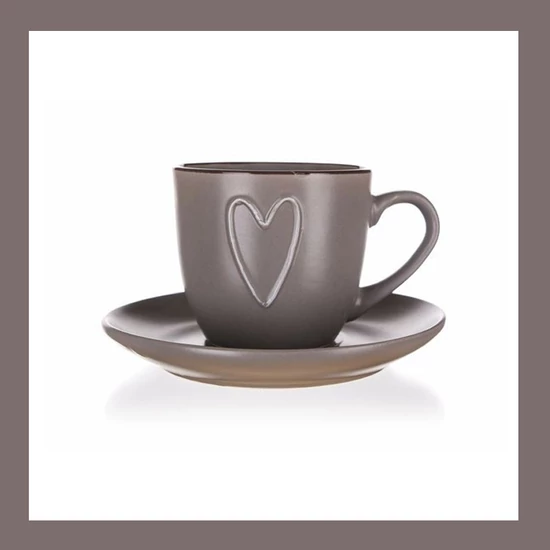 Kerámia csésze, csészealjjal HEART 260ml, barna 60324966