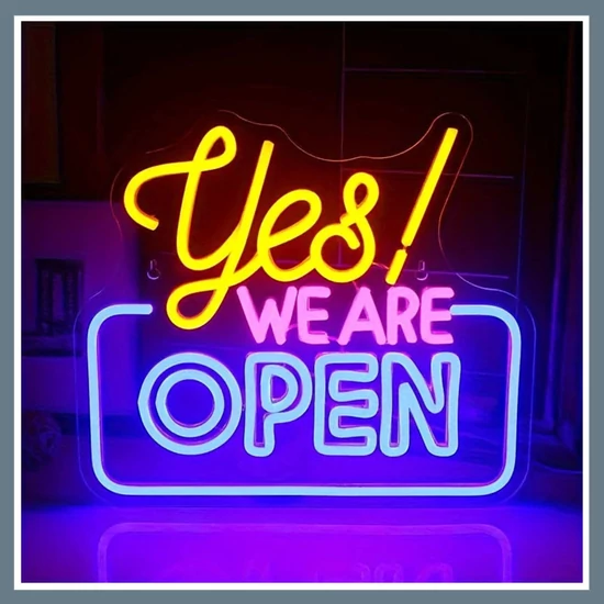 Neon LED tábla - "Yes! We are open" felirat UJA5664