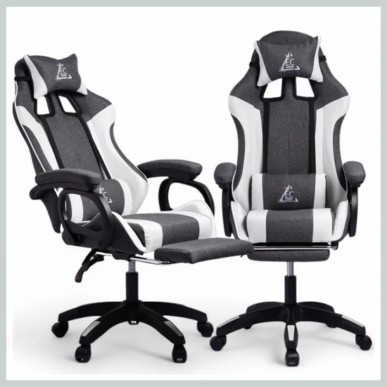 LEVELUP gamer forgószék lábtartóval és masszázspárnával fekete-fehér – KO29GRAF