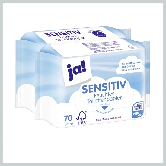 ja! Sensitive nedves toalettpapír, 70 darab, 2 csomag 8033362