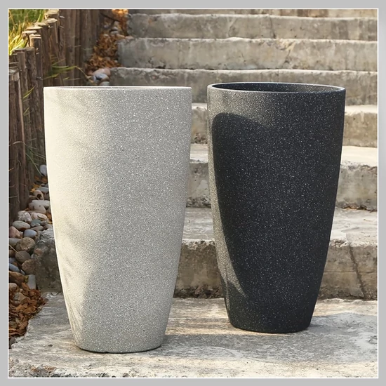 Nagyméretű vízálló lefolyós virágtartó – 53 x 30 cm, gránit hatású, kültéri talpas kaspó RA2127701
