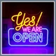 Neon LED tábla - &quot;Yes! We are open&quot; felirat UJA5664