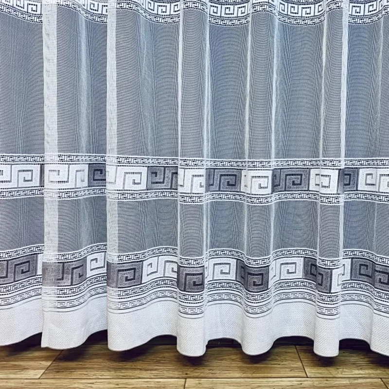 Függöny Görög minta 2, fehér alapon szürke, 300x175 cm