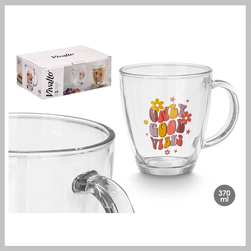 VIVALTO Good vibes üveg bögre 370 ml 11427