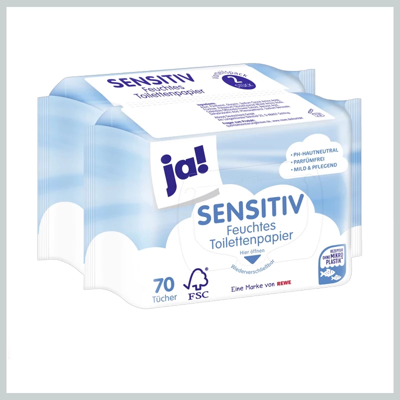 ja! Sensitive nedves toalettpapír, 70 darab, 2 csomag 8033362